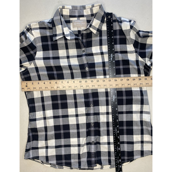 Banana Republic Womens XL Soft Wash Black & White Buffalo Plaid Cotton Button Up - Picture 7 of 9